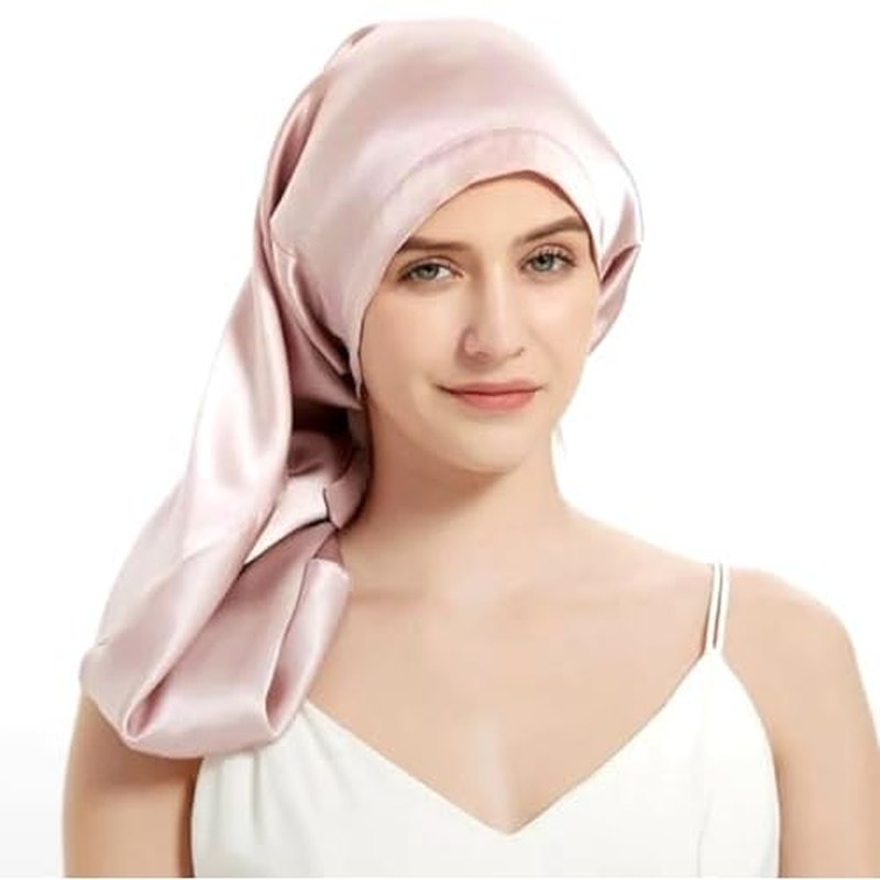 100% Real Mulberry 19 Momme Silk Bonnet -Tie Band Bonnet for Curly Hair - Silk Hair Wrap for Women Night Cap-Sleeping Cap