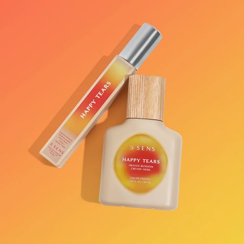 Happy Tears Eau de Parfum Travel Spray 10 mL – 0.34 fl oz, Warm Floral with Orange Blossom & Jasmine, 5 SENS