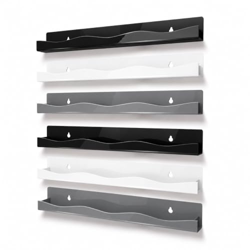 YMVV Monochrome 6 Pack Wall Mounted Nail Polish Racks - 15 Inch Shelves in White Gray Black