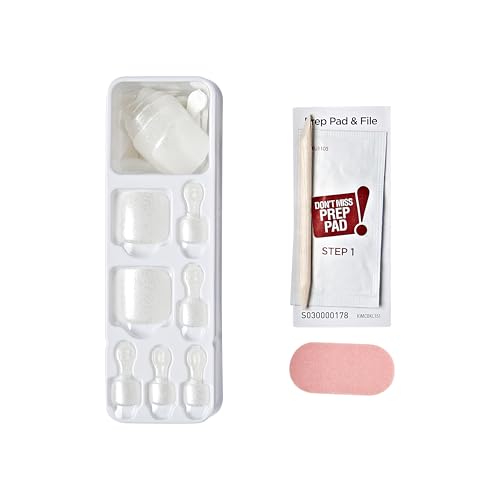 KISS Impress Color No Glue Pedi 30 Pcs Press on Toenails, White Glitter Stick on Extension False Nails for Toes, Peel & Press Easy Apply, Hassle-Free Removal, Includes Manicure Stick, Prep Pad & File
