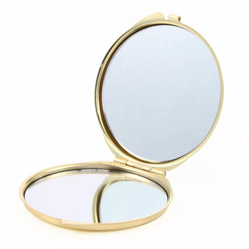 FORTUNA Tokyo Compact Mirror, Nishijin Textile Silk Hand Mirror, Double-Sided Mirror, Magnifier, Made in Japan, Round Size, Mt. Fuji and Cherry Blossom Pattern -18, Hokusai (Black/Gold)