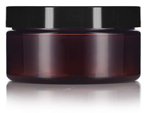 8 oz Amber PET Plastic Refillable Jar with Black Lid - Airtight Storage