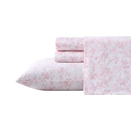 Queen Cotton Sateen Sheet Set with Pink Floral Design - Bella Pink