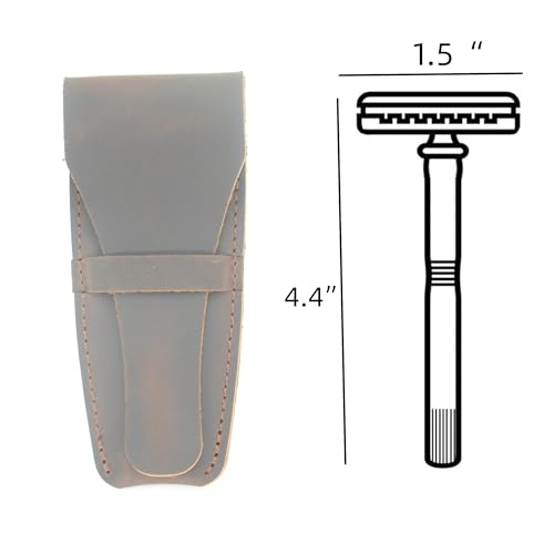JJNUSA Old Fashioned Sleeve Travel Pouch Leather Safety Razor Case, Double Edge Razor 4.5", Shaving Accessories, Personal Care Essentials, Men's Shaving Razor (Dark Brown)
