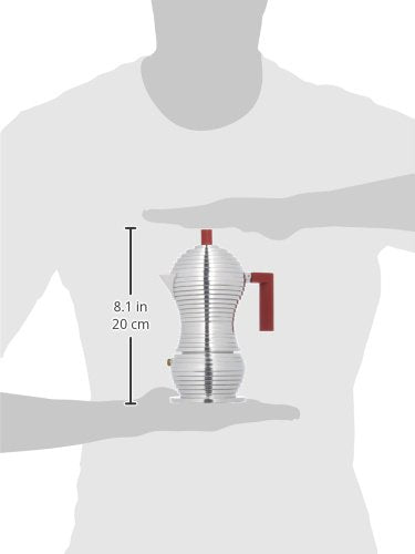 Alessi Pulcina 3-Cup Red Stove Top Espresso Maker with Aluminum Handle