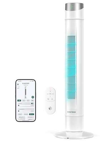 White 42-Inch Smart Tower Fan with DC Motor, App & Voice Control