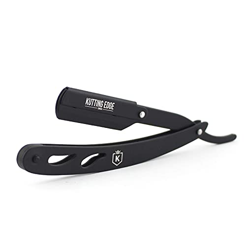 Kutting Edge - Professional Straight Edge Razor - Barber Razor with 10 Derby Double Edge Blades - Matte Black Stainless Steel Men Traditional Barber Shaving Razor