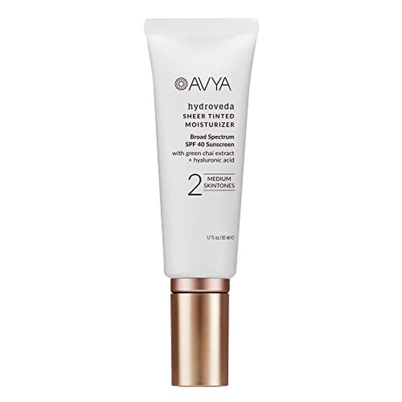 AVYA SPF 40 Sheer Tinted Moisturizer with Hyaluronic Acid & Green Chai ? Advanced Ayurvedic Skincare Treatment for Balanced and Brighter Skin/Medium Skintones Shade #2 (1.7oz/50ml)