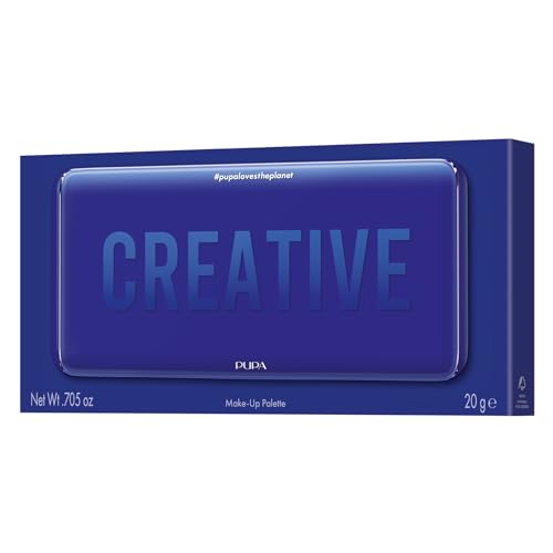 Pupa Milano Make-Up Palette L, 005 Blue, 0.71 oz - 18 Pan Eyeshadow and Blush Palette, Matte, Shimmer, Metallic Finishes - Blendable Velvety Texture Blush Powder - Talc-Free - Eco-Friendly Packaging