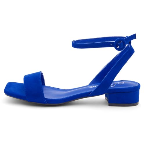 Shoe Land Women's Low Heels Dressy Sandals for 2025-1 Inch Chunky Block Short Heels | Square Open Toe with Adjustable Ankle Strap | Wedding & Party Heeled Sandals