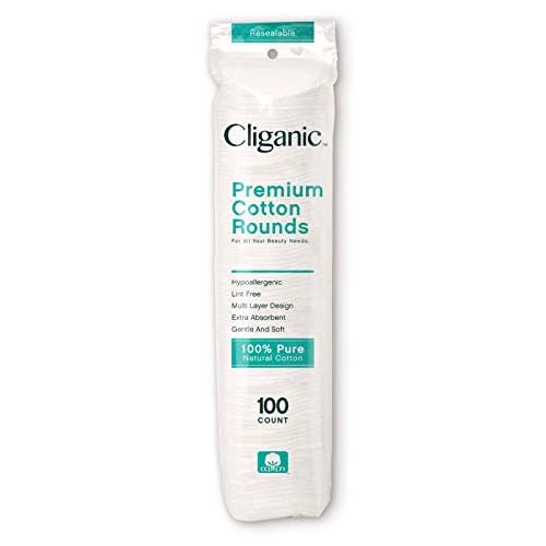 Cliganic Premium Cotton Rounds for Face (Bulk 1200 Count) Makeup Remover Pads, Hypoallergenic, Lint-Free | 100% Pure Cotton