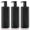 Bar5F 1-Liter BPA-Free Black Pump Bottles ? Refillable PET Plastic Dispensers for Shampoo, Conditioner & Body Wash with UV Shield Gloss Finish, Heavy-Duty 3-Pack