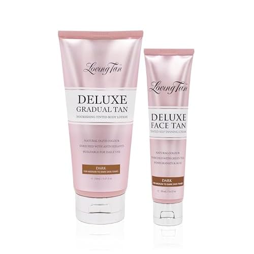Loving Tan Deluxe Gradual Tanning Lotion (5.07Oz) + Face Tan, Dark (1.6Oz) - Streak Free, Natural Professional Strength Sunless Tanner, 7+ Applications per Bottle, Naturally Derived DHA, 2-Count