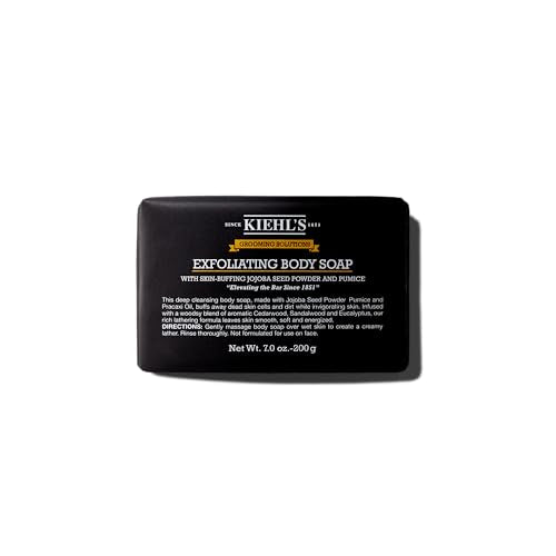 Kiehl's Grooming Solutions Exfoliating Body Bar Soap, Men's Body Wash Cleanses Dirt & Oil, with Pumice, Jojoba Seed Powder & Pracaxi Oil, for Soft & Smooth Skin, Woodsy Aromatic Blend - 7 oz