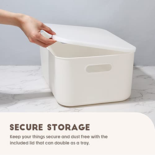Plastic Storage Bins with Lids - 8 Pack White 14 x 10.5 x 6.5 in - Home & Office Organization