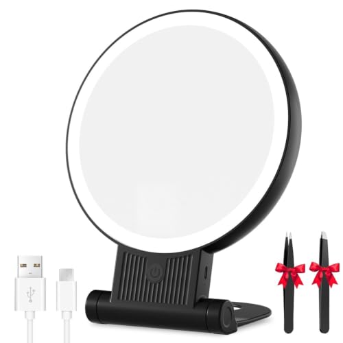 Auxmir Rechargeable 1X/30X Magnifying Makeup Mirror with Light - Black