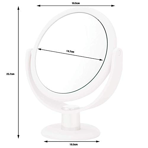 Danielle Creations 6.75-Inch Portable Double-Sided Makeup Mirror, 10x Magnification, No-Slip, 360° Rotation, 9.3" x 7.3" White