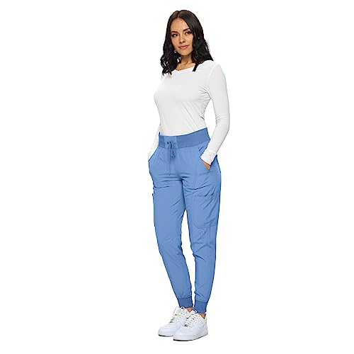 Monarch Uniforms Womens Ribbed Jogger Scrub Pants - Medium Petite Ceil Blue