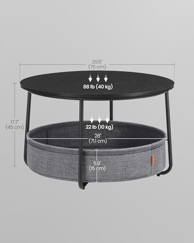 VASAGLE Round Coffee Table with Storage - Ink Black + Slate Gray