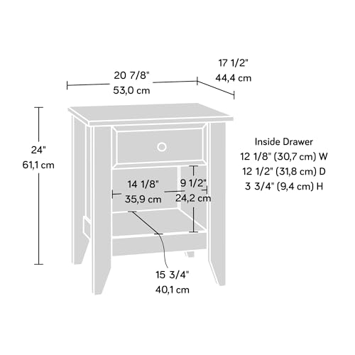Sauder Shoal Creek Nightstand - Soft White Bedside Table with Drawer & Shelf
