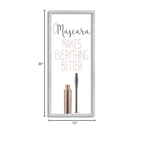 Stupell Industries Mascara Fashion Designer Modern Pink Word, Design by Kimberly Allen Gray Framed Wall Art, 13 x 30