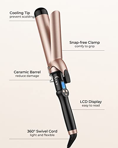 IKV 1 3/4 Inch Large Curling Iron with Long Barrel for Long Hair, Fast Heating