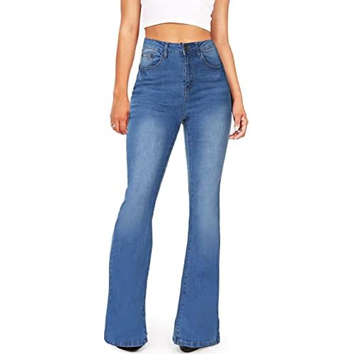 Women's Fashion High Waisted Wide Leg Bootcut Slim Denim Flare Bellbottom Jeans
