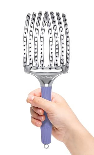 Olivia Garden Grande Fingerbrush Combo Curved and Vented Paddle Brush with Ionic and Boar Bristles for All Hair Types