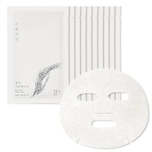 Rice Bran Sheet Mask with Rice and Herb Extracts - Hydrating & Soothing Cotton Face Mask - 10 Pack
