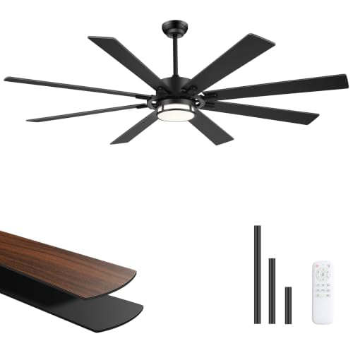 Black 65 Inch Ceiling Fan with Light, 6 Speeds, 3 CCT & Metal Downrod - Large Room Fan