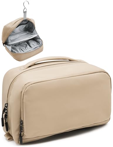 Large Khaki Travel Toiletry Bag for Men Women Water-Resistant Hanging Organizer