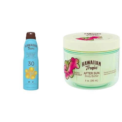 Hawaiian Tropic Everyday Active Clear Spray Sunscreen SPF 30, 6oz & After Sun Body Butter with Coconut Oil, 8oz