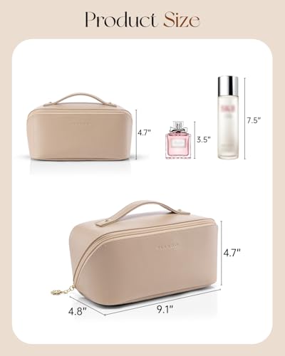 VLANDO Toffee Travel Makeup Bag with 180° Opening Women Toiletry Case