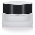 (24 pack) 5 ml 1/6 oz Frosted Clear Glass Small Thick Wall Jars with Black Smooth Foam Lined Lids