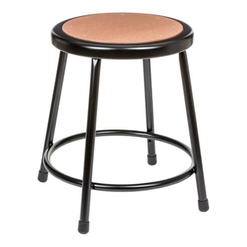 Black 18-Inch Commercial Steel Round Stool with Wood Seat - 2 Pack