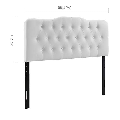 Full Headboard with Tufted Button Design - Faux Leather Upholstered Bed Frame in White