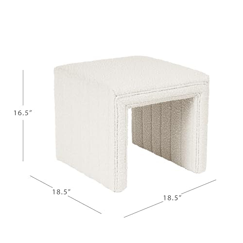HomePop 19-Inch Cream Boucle Channel Tufted Ottoman - Modern Footstool, 18.5 x 18.5 x 16.5 Inches Variation of Cream Boucle