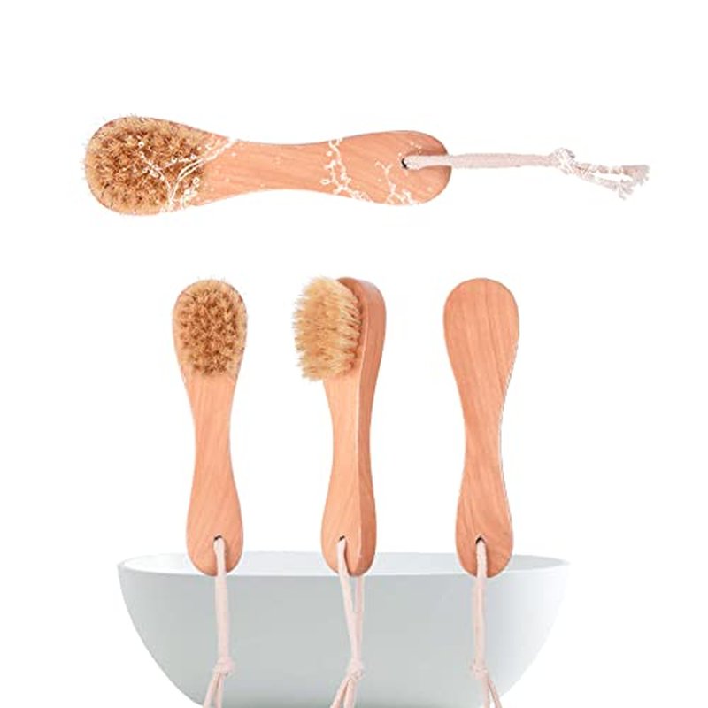 6 Pcs Face Exfoliator Brush Dry Brush Natural Bristles Wooden Face Cleaning Brush, Facial Cleansing Brush Face Wash Scrub Exfoliator Brush for Face Care
