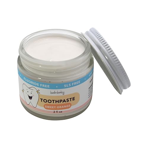 Kids Natural Fluoride-Free Toothpaste 2-Pack - Mint & Orange, SLS Free, Vegan, Zero Waste Glass Jar