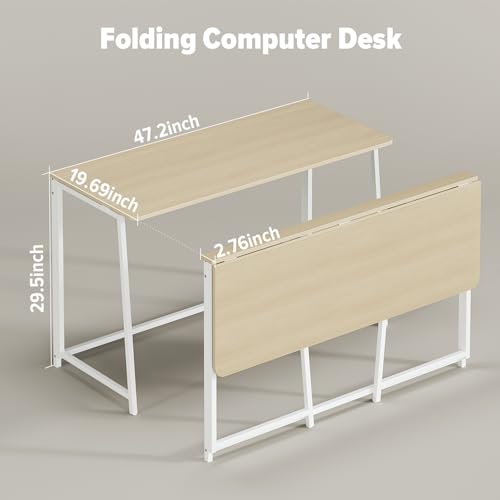 Large 47.2-Inch Folding Computer Desk with Oak Finish, Space-Saving Design