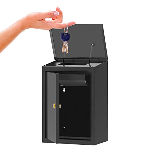 Black Key Drop Box Wall Mount Waterproof Security Storage Box - Heavy Duty, 6.5 x 14.5 x 9.7 Inches