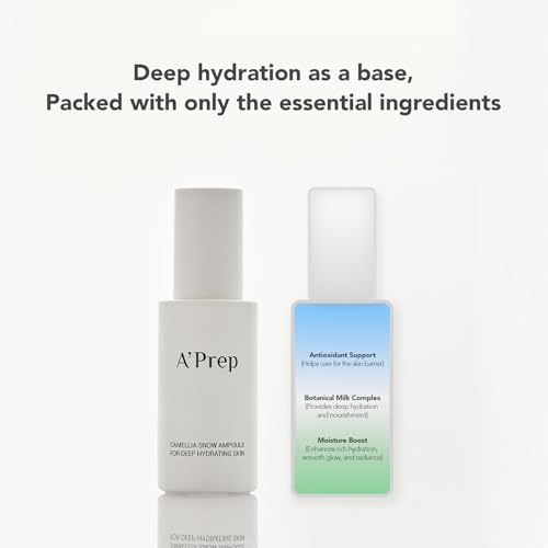 A'Prep Camellia Snow Ampoule ? Hydrating & Brightening Facial Serum with Camellia Japonica, Niacinamide & Hyaluronic Acid, EWG Green Formula, Korean Skincare, 50ml