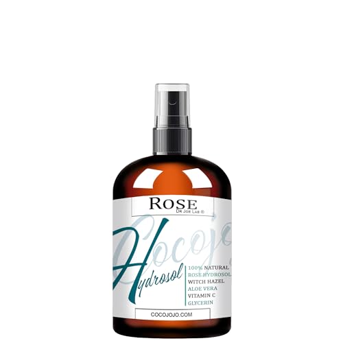 Dr Joe Lab Rose Water Hydrosol, Vegetable Glycerin, Aloe Vera, Vitamin C & Witch Hazel Mix - Natural, Non-GMO, Floral, Face, Hair, Body, Toner Bulk (8 oz & Sprayer)