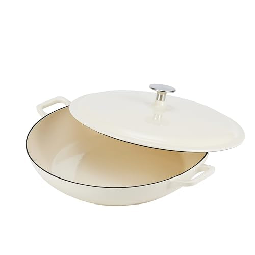 White Enamel Cast Iron Covered Casserole Skillet 3.3 Quart Oven Safe
