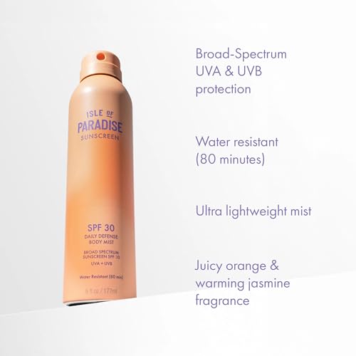 Isle of Paradise Daily Defense Body Mist SPF, Invisible Hydrating Sunscreen Spray For Body, Broad Spectrum UVA/UVB Protection, Water-Resistant, Fast-Absorbing Formula, 6 fl. oz/177 ml Bottle
