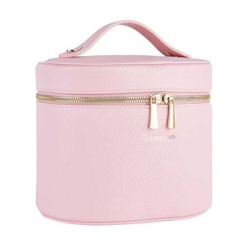 Pink Makeup Bag with Removable Organizer - Travel Cosmetic Case with Brush Storage