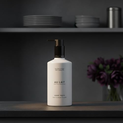 Scottish Fine Soaps Au Lait Hand Wash, White, Vegan Friendly, Creamy Fresh Scent with Chocolate, Coconut, Milk, Sandalwood, Violet Notes, 300ml