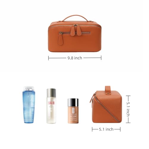 Large Waterproof Travel Makeup Bag with Dividers & Handle - Brown, 3L