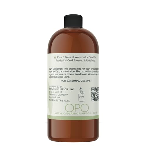 OPO Watermelon Seed Oil 32 oz - 100% Pure, Cold Pressed, Unrefined Carrier Oil