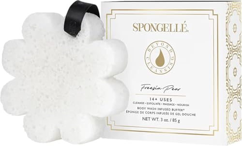 Bath Sponge with Built-In Body Wash - Coconut Verbena, Grapefruit Cassis & Freesia Pear | Gift Set with Loofah & Box - 14+ Uses